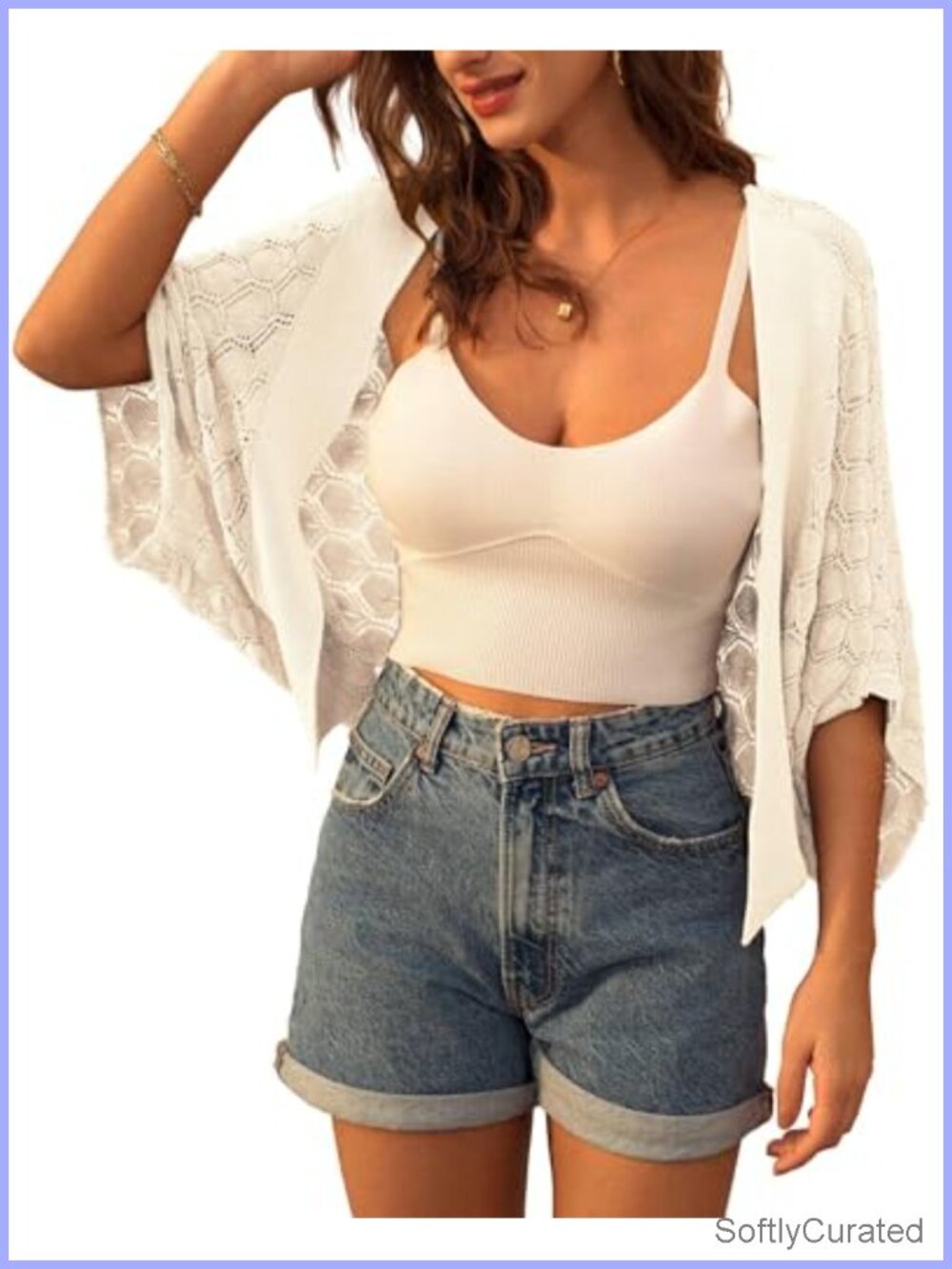 Crochet Cropped Cardigan Shrug Short Sleeve Lightweight Summer